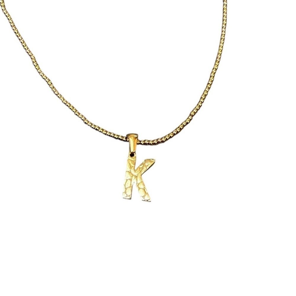 Textured Gold 'K' Pendant Necklace - Picture 4 of 4